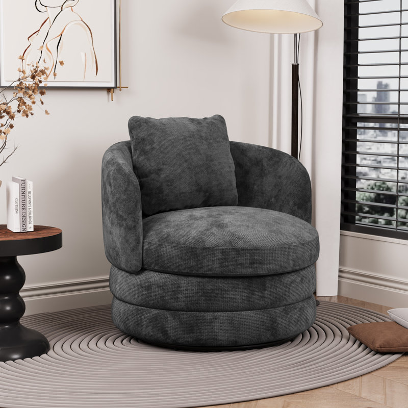 Fauteuil demi-tonneau pivotant en chenille Modern, Gris foncé