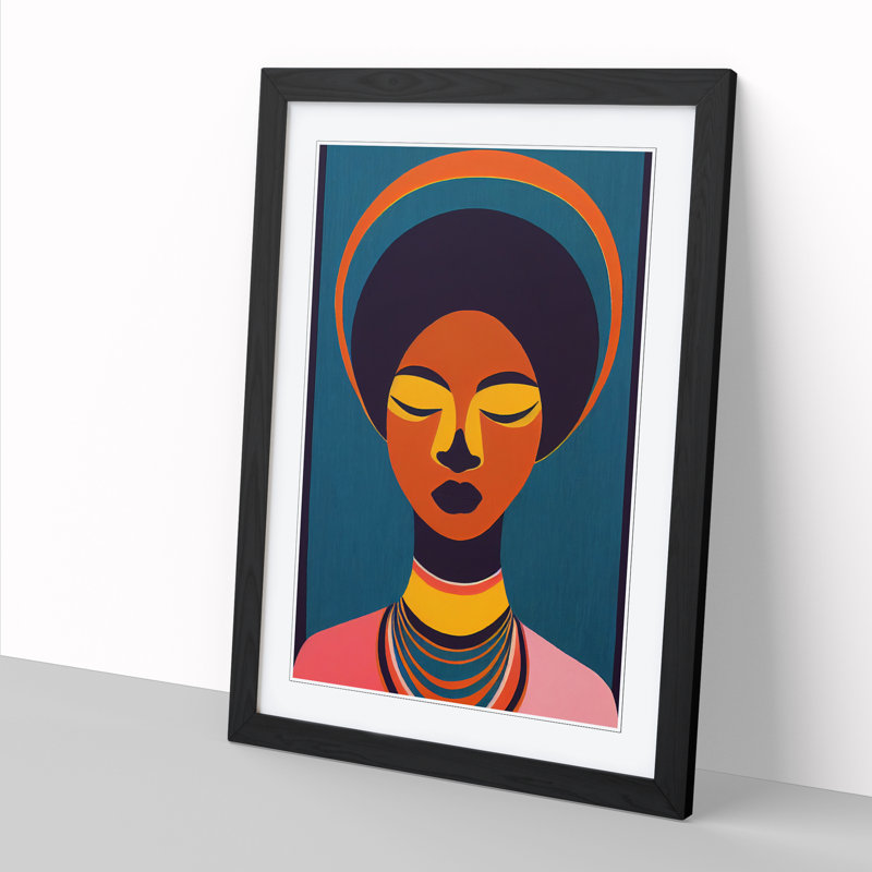 FRM-V0523-50X African Woman Abstract Silhouette - Single Picture Frame Print, Black Framed, 64cm H x 46cm W x 2cm D