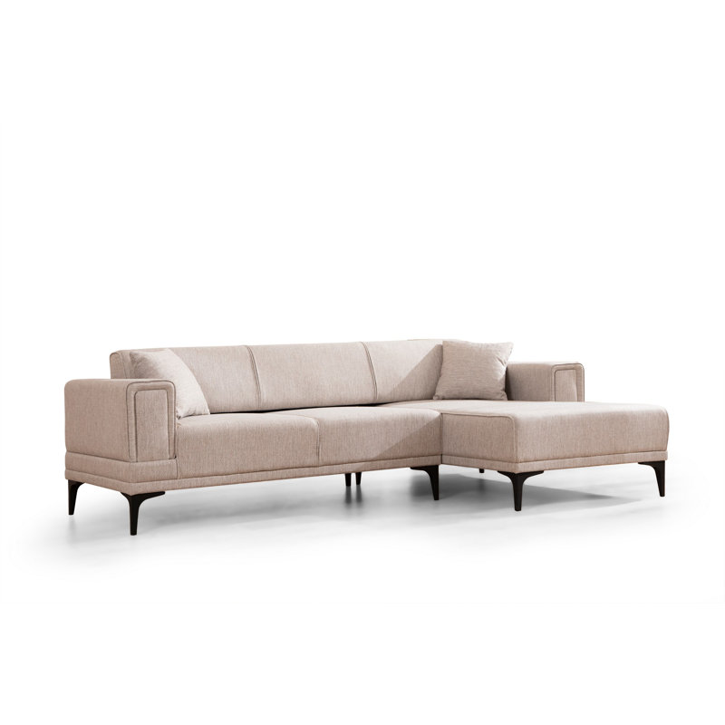 Canapé-lit d'angle, Orienté à droite, Mélange de polyester beige