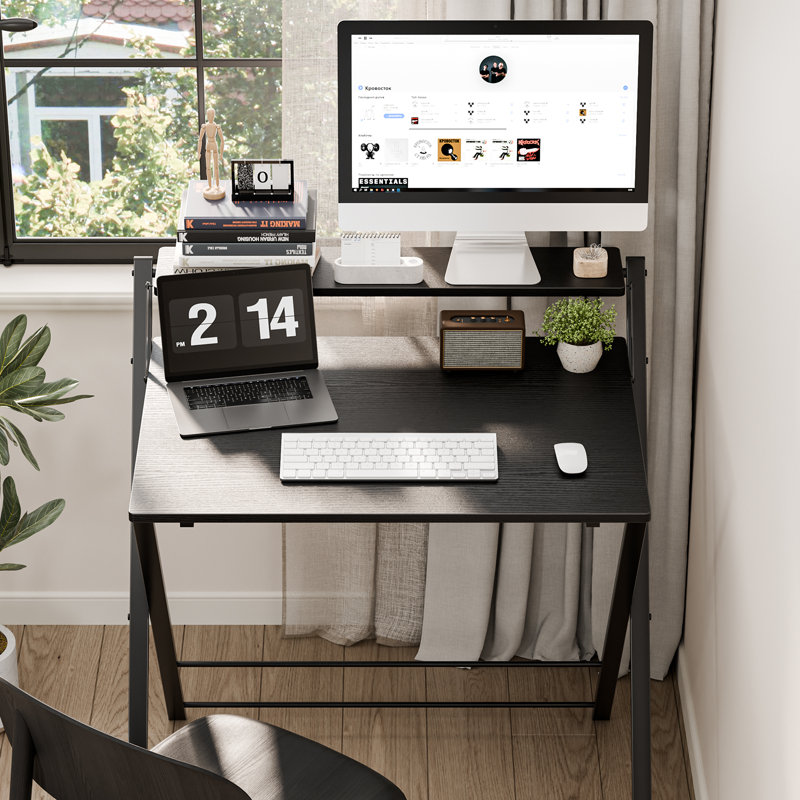 Bureau rectangulaire 28 po pliable, aucun assemblage requis, bureau d'économie d'espace pour les petits espaces, table d'écriture portable, noir