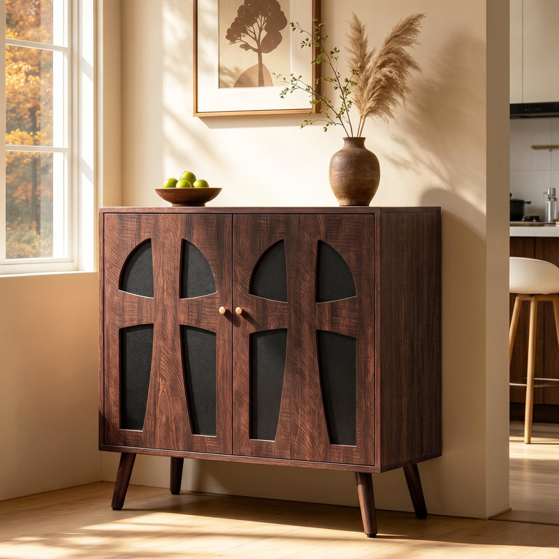 Buffet décoratif 31,5 po 2 portes Retro, Black/Walnut, 1