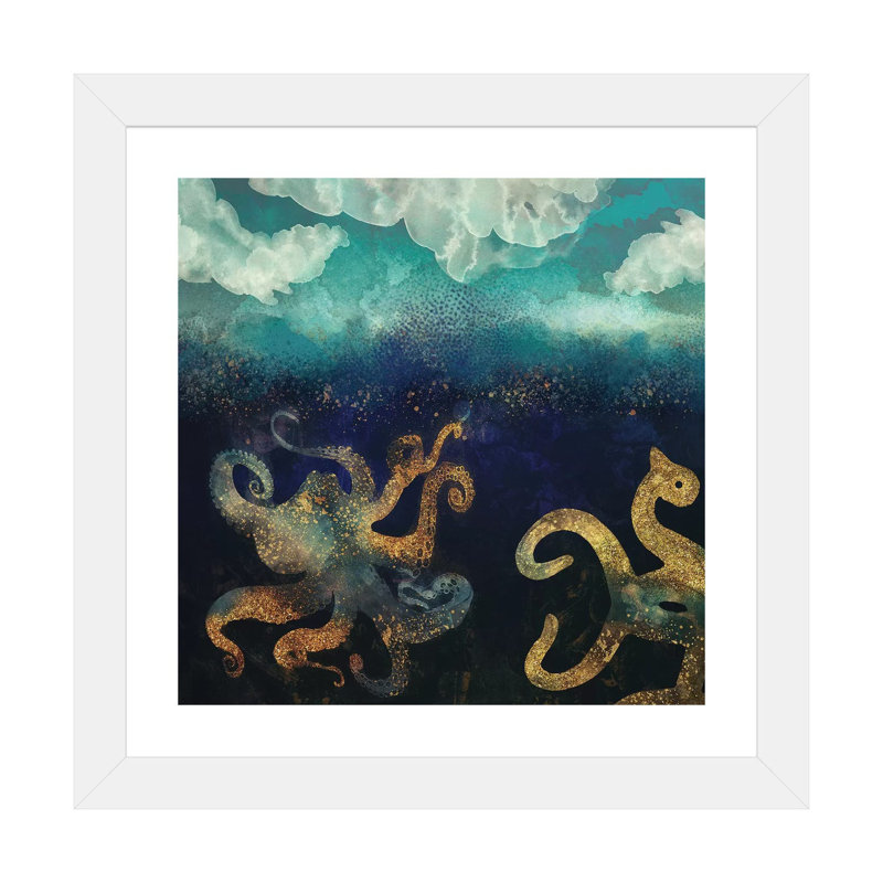 Underwater Dream II - impression d'art graphique, H 16 po x l 16 po x p 1 po, Blanc, Papier encadré blanc
