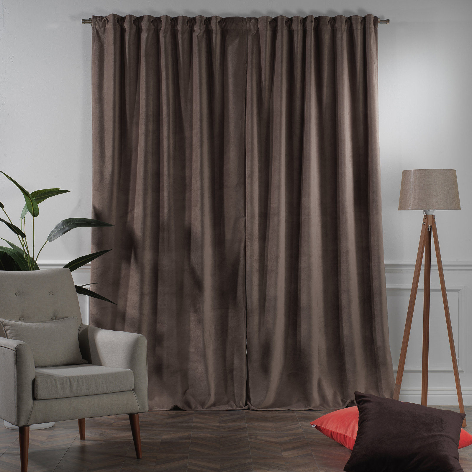 Matte Velvet Extra Wide x Extra Long Custom Made Decorative Double Panel, 52" W x 120" L, 23 Brown