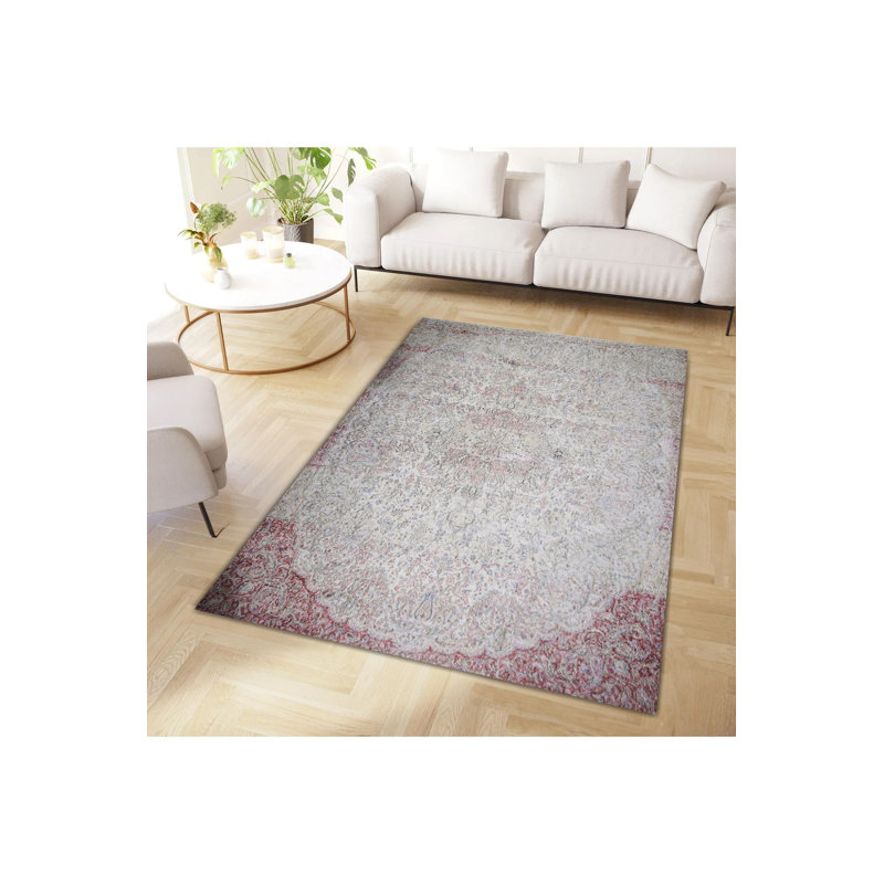 Tapis lavable décoratif à motif floral et à motif traditionnel beige, Sous-tapis rectangulaire de 3 pi 3 po x 4 pi 11 po