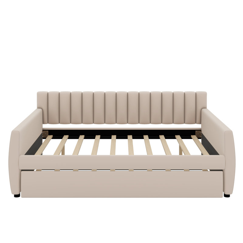 Lit de jour double avec lit gigogne, Beige