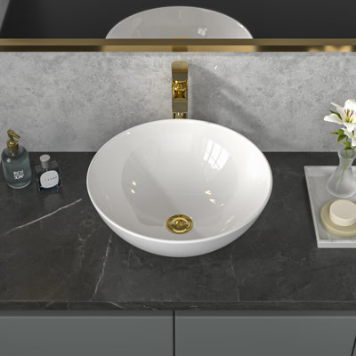16" L x 16" W White Ceramic Circular Vessel Bathroom Sink