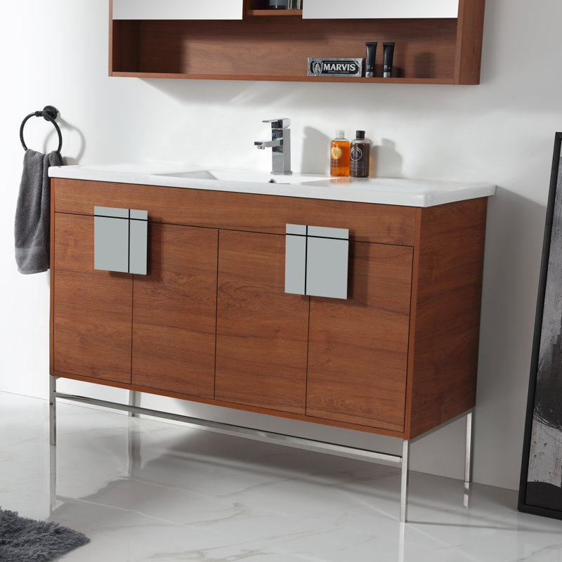 Ensemble de meuble-lavabo simple 48 po Maisie, Chrome poli, Noyer épicé