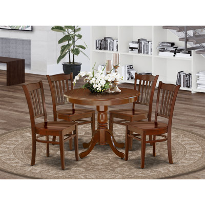 5 Piece Dining Room Table Set Includes a Round Kitchen Table with Pedestal and 4 Dining Chairs, 36x36 Inch, Mahogany
