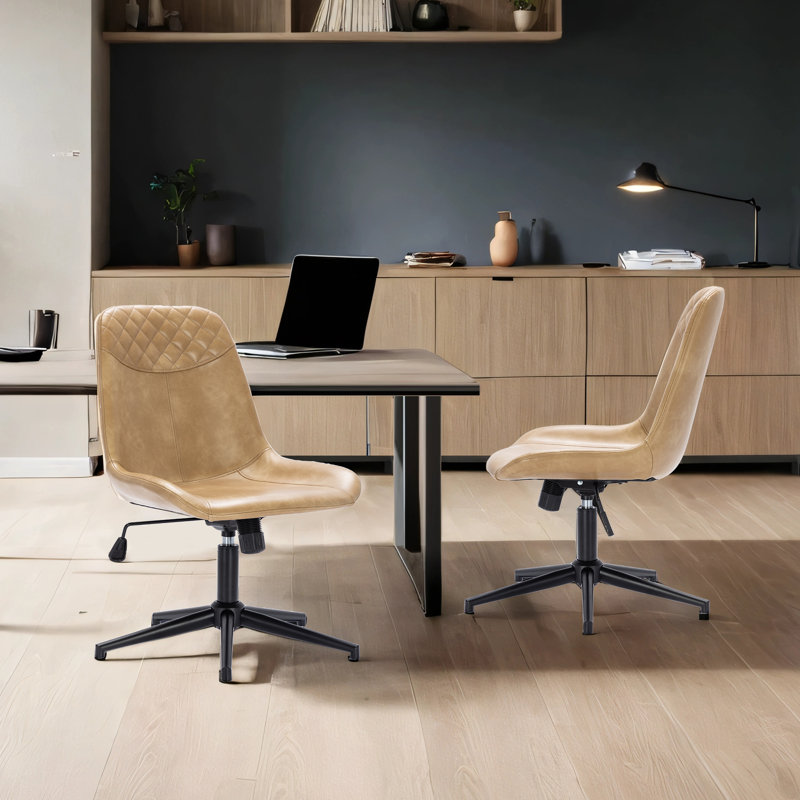 Chaise de bureau en cuir à hauteur ajustable 23 po avec dossier matelassé Mariello, Beige, Noir