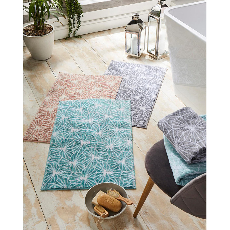 Emery Geometric Non Slip Bath Mat, Duck Egg