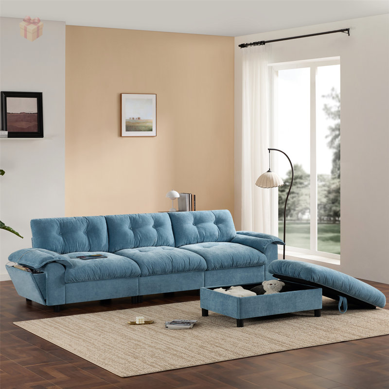 Canapé modulaire polyvalent avec repose-pieds détachable, accoudoirs multifonctionnels et conception capitonnée pour une vie moderne