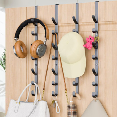 Over The Door Hooks With EVA Pads, 7-Hook Metal Hanger For Towels, Coats, Bags, And Hats, No-Tools Installation For Bathroom, Bedroom, And Closet Organization
