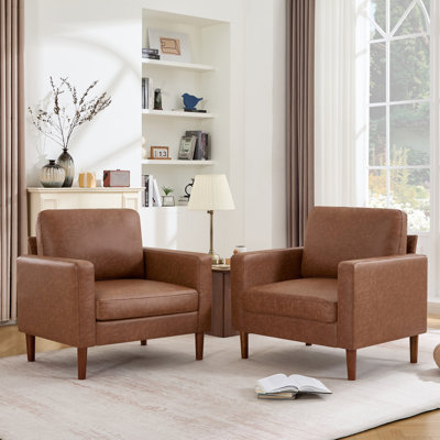 37 " Faux Leather Accent Chair Spacious Upholstered Armchair Set Of 2
