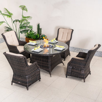 4 - Person Wicker Patio Dining Set With Round Table , Cushions Included