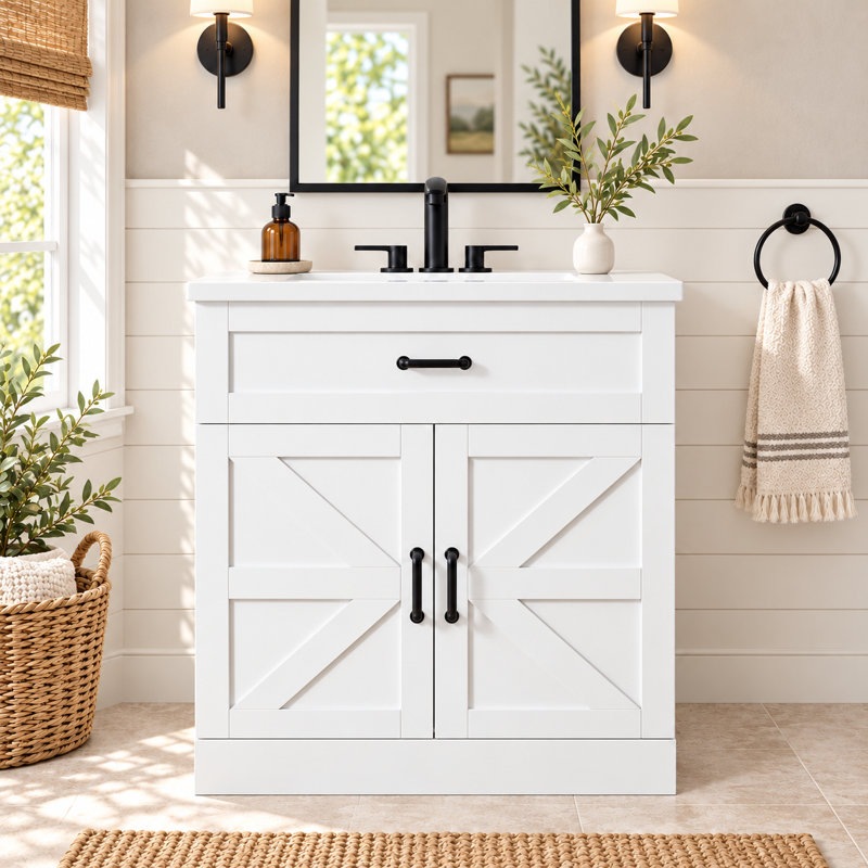 31 Inch Farmhouse Freestanding Bathroom Vanity, White