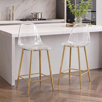 25.6" Modern Clear Acrylic Counter Height Bar Stools with Metal Frame and Footrest