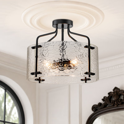 3 - Light Semi Flush Mount Ceiling Light With Hammered Glass for Kitchen  Entryway Hallway