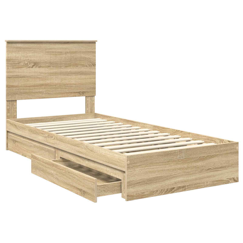  Bed Frame With Drawer Engineered Wood, European Single (90 x 200 cm), Sonoma Oak