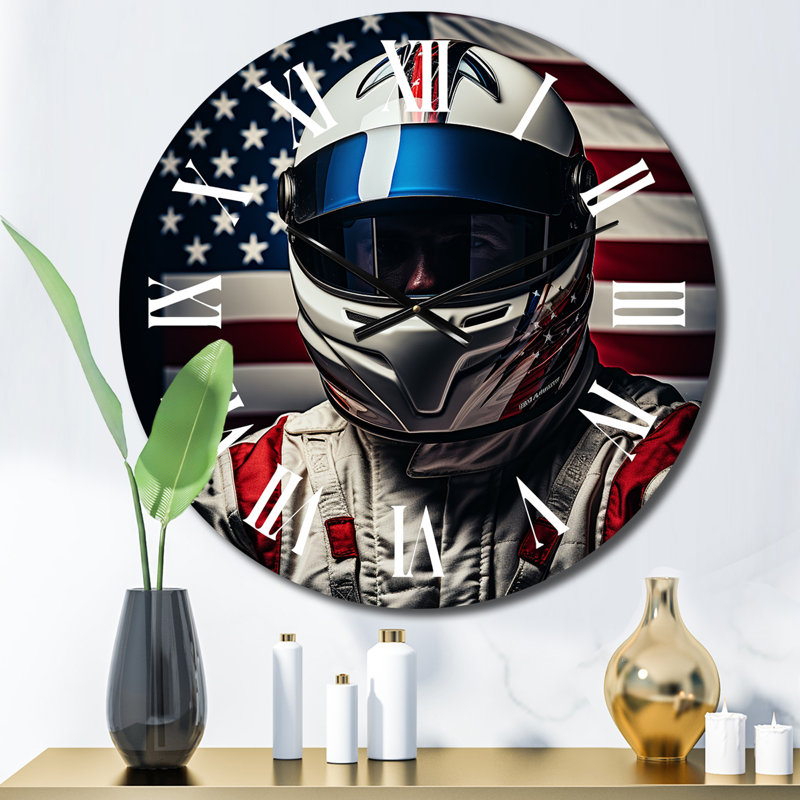 Patriotic Speedway Car Oversized Aluminum Wall Clock
