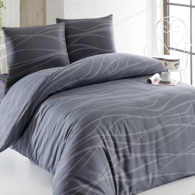 Ensemble de housse de courtepointe XXL, gris, 61,0 x 86,6 pouces | 65% coton / 35% polyester, lavable à la machine à 30 ° C | Housse de couette à fermeture à boutons 120 fils, enveloppe de 120 fils (1 pièce) | Literie douce, durable et élégante