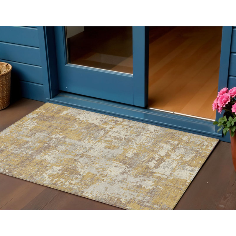 Tapis intérieur lavable abstrait brun doré 3 pi x 5 pi