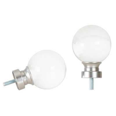  Acrylic Ball Finials for Curtain Rods of 7/8 and 1 Inch Diameter Color Satin Nickel