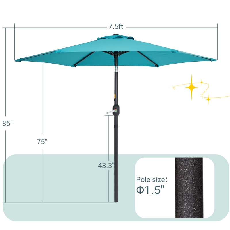 Parasol de table d'extérieur résistant aux intempéries 7,5 pi pour terrasse, terrasse et cour, Bleu lac