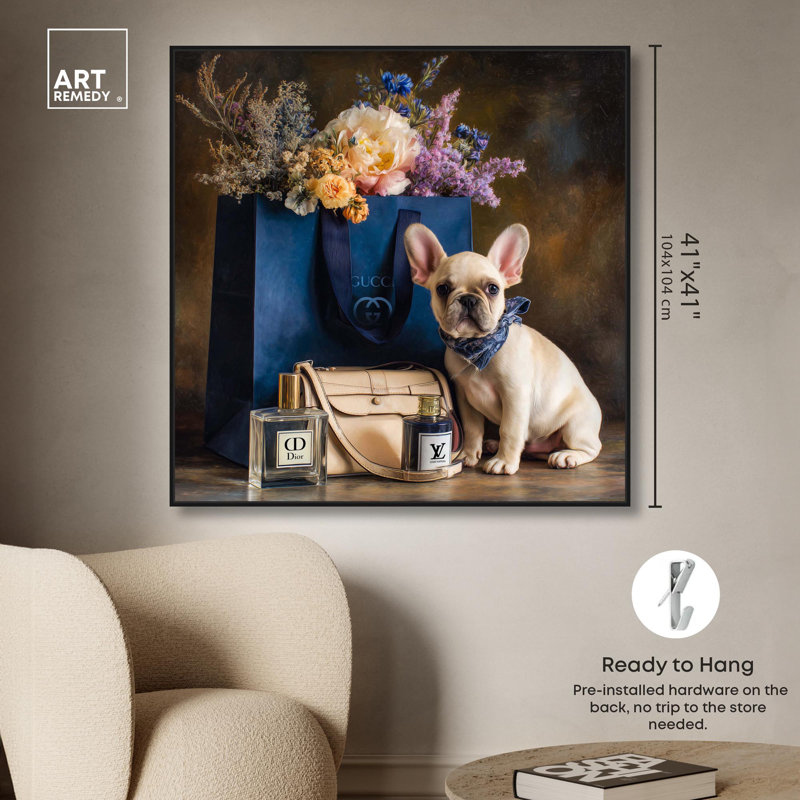Impression sur toile Frenchie, Structure noire, H 12 po x l 12 po