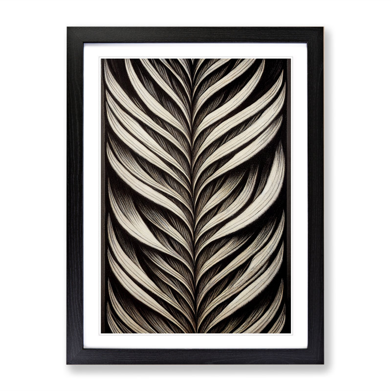 XV1022-4715X Traditional Feather - Print, Black Framed, 36cm H x 27cm W, White