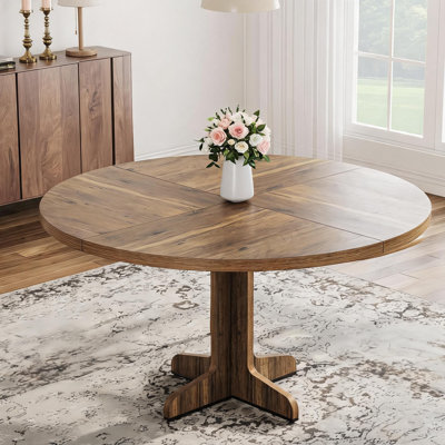 Table de salle à manger ronde 47 po pour 4 personnes - Table de salle à manger circulaire avec plateau en bois et base en piédestal