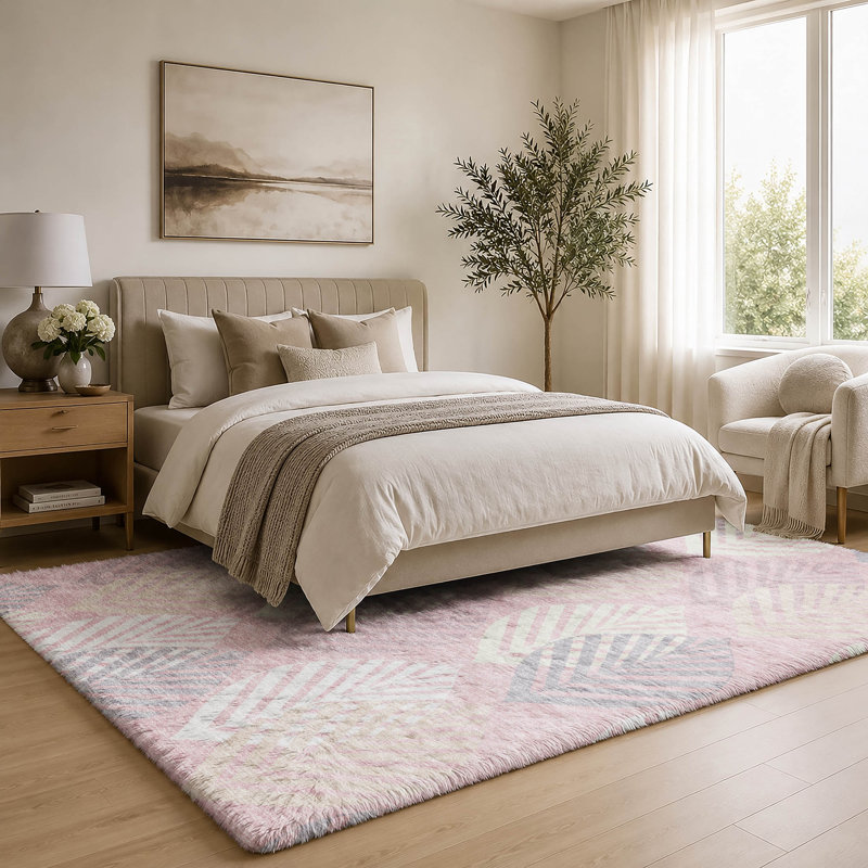 Tapis Dream Shag ADS744 de qualité supérieure, lavable à la machine et à motif floral, Pink, 10' x 14'