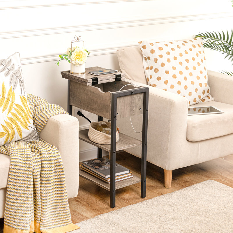 Mychele 25.2" Tall End Table with Storage and Charging Station, Gray