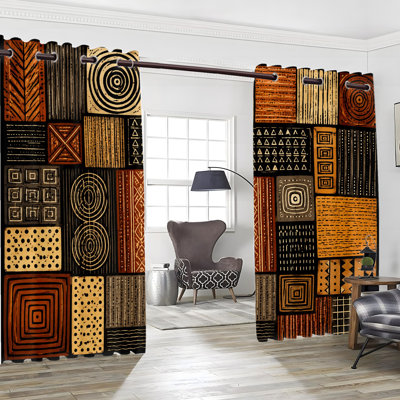 2Pcs Abstract Geometric Grommet Blackout Curtains, Exotic Folk Geometric Design, Sun Blocking, Privacy Protection, Noise Reducing, Room Darkening, for Living Room Home Decor