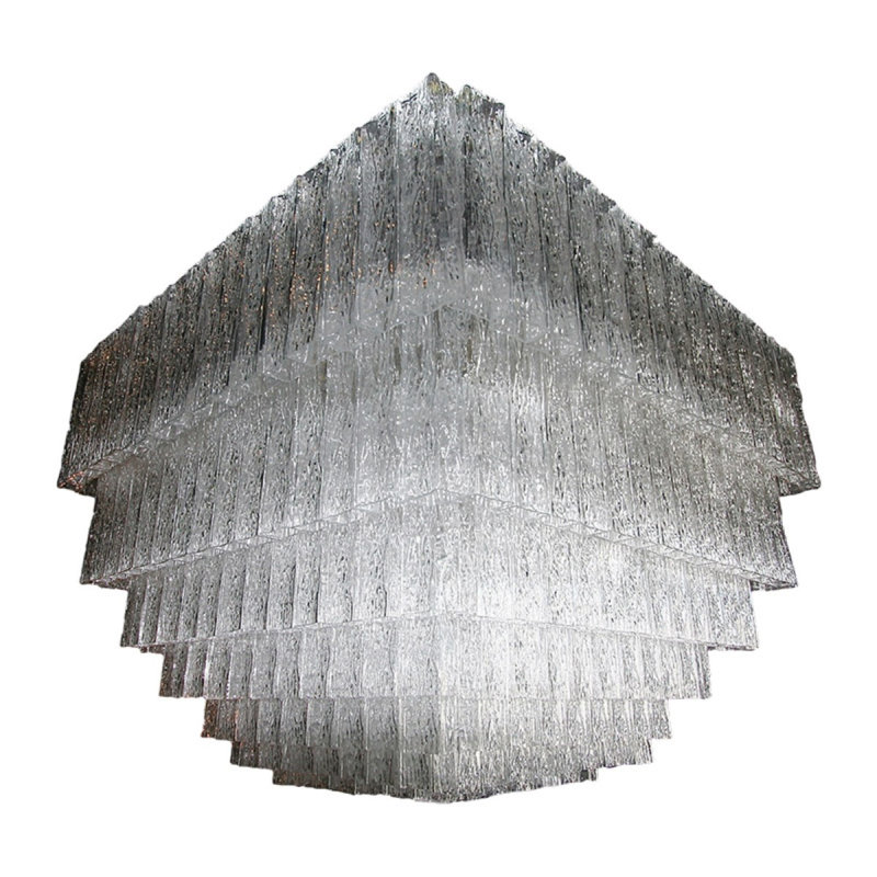 Lustre carré Scala Murano Vistosi, Argent vieilli, Bronze, 24 po de profondeur x 24 po de largeur x 30 po de 