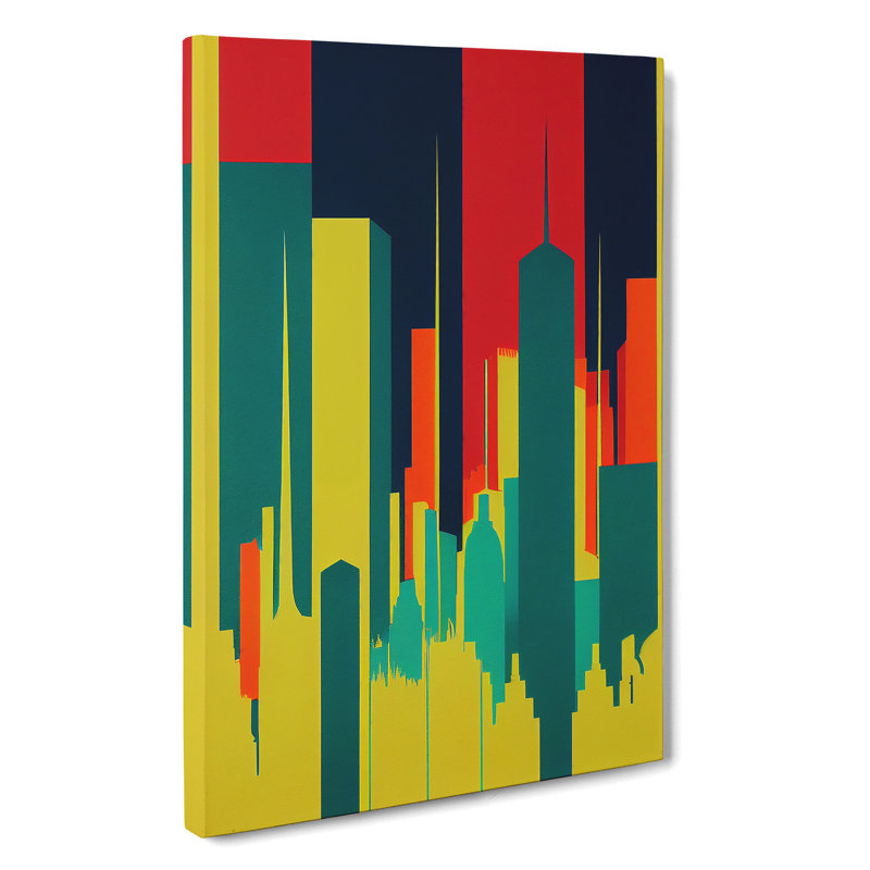 Illuminated City Skyline Abstract - Wall Art, 50cm H x 35cm W x 3cm D, Wrapped Canvas