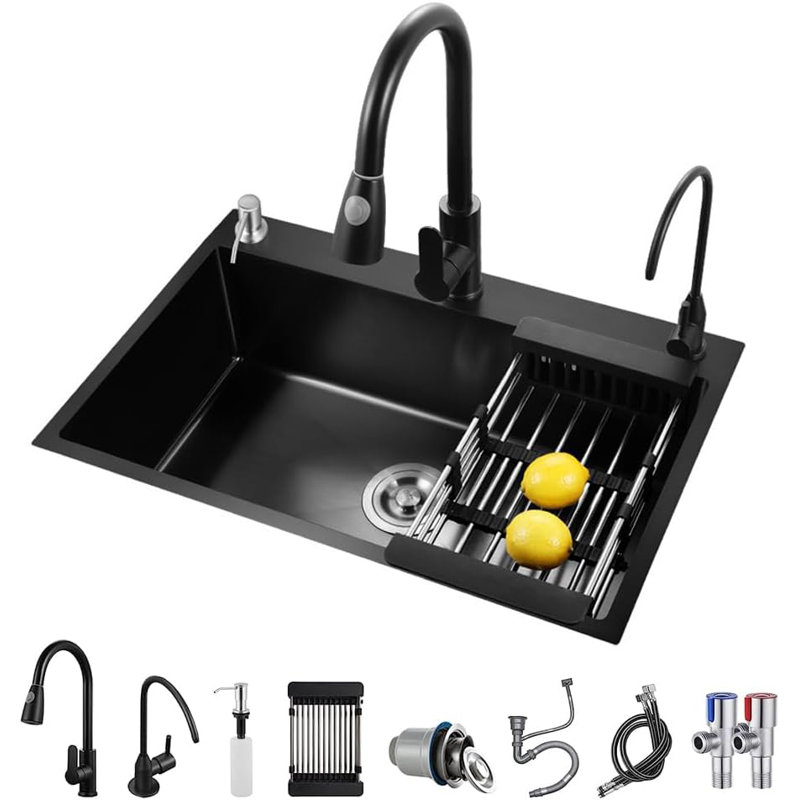 Évier de cuisine, y compris le robinet, le robinet de purificateur d'eau et le distributeur de savon. (21,65 x 17,72 x 8,27 pouces)