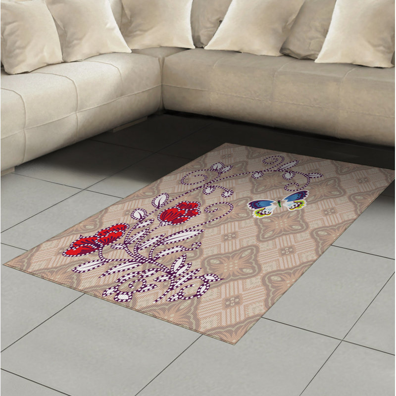 Tapis décoratif floral à haute densité en fibres de polyester, Rectangle— 4 pi x 5 pi 8 po