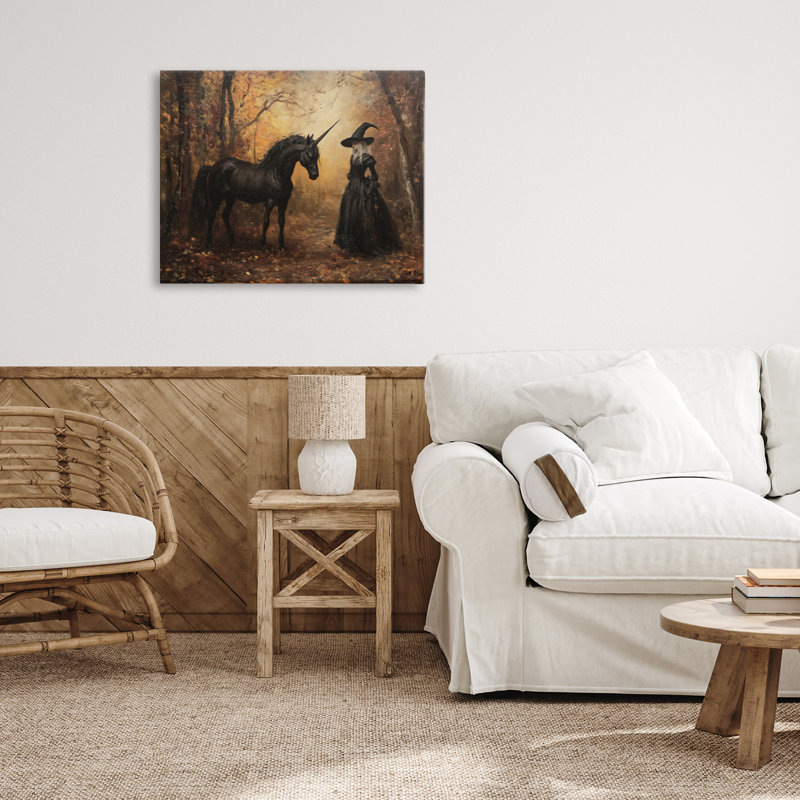 Sorcière et toile de licorne noire, design par Arlington Prints, H 16 po x l 20 po