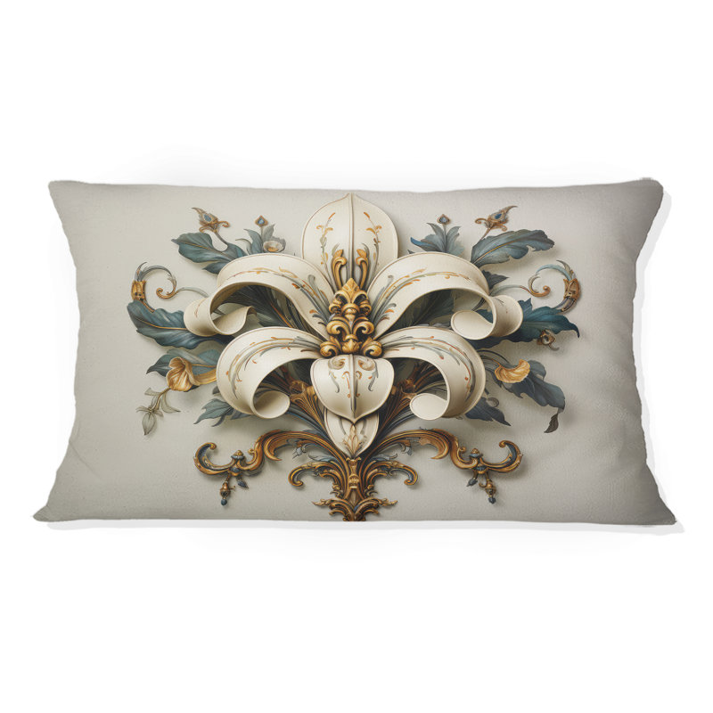Fleur-De-Lis A Lilly Flower II - Coussin imprimé de symboles, H 12 po x l 20 po, Rectangulaire