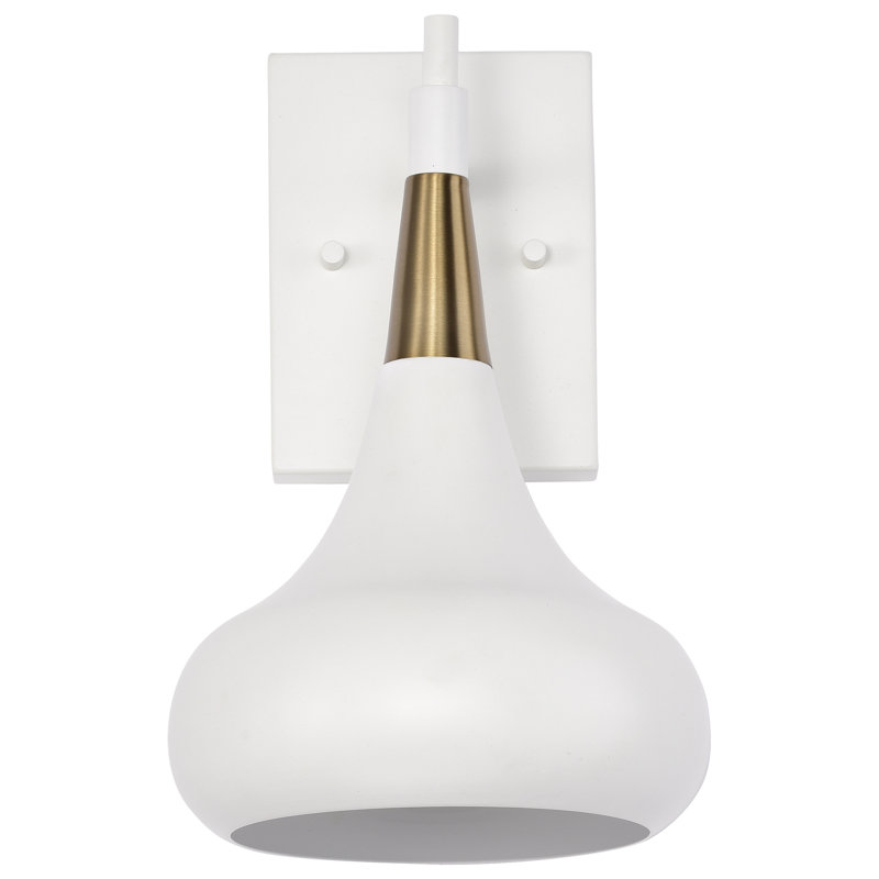 Armed Sconce, Matte White / Burnished Brass Collar