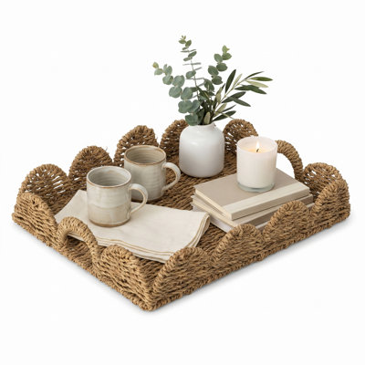  Decorative Rectangular Seagrass Serving Tray with Handle, Small