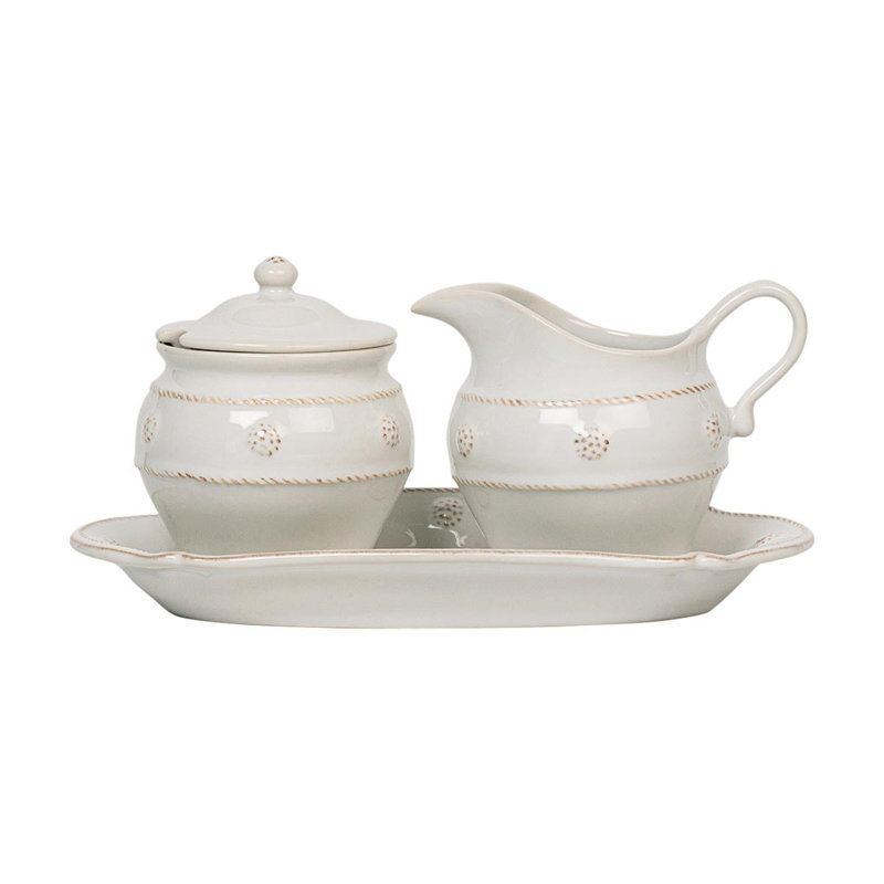 White Ceramic French Provincial Sugar and Creamer Set