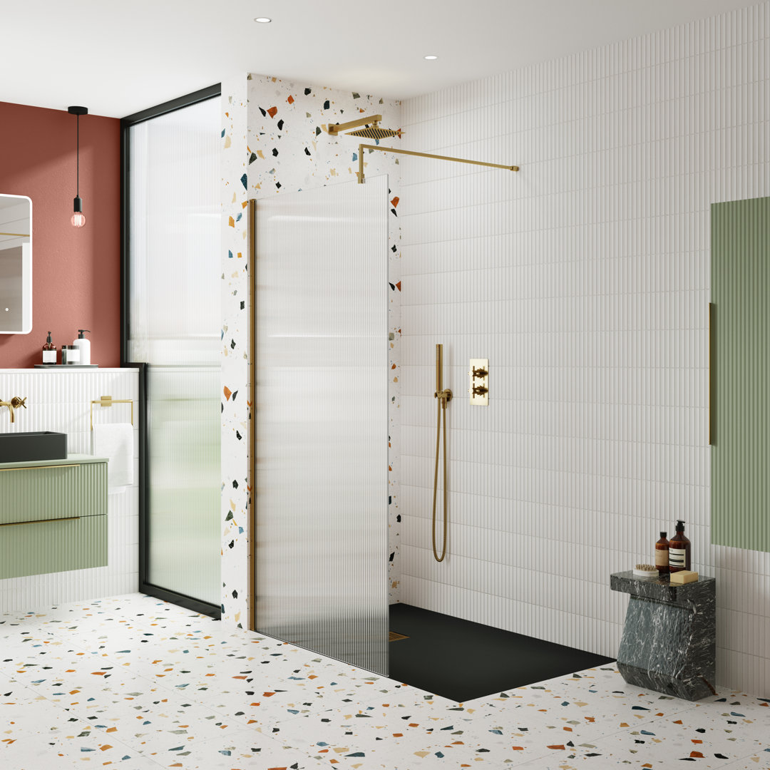 Fluted 1950mm H Frameless Wet Room Screen with Glass