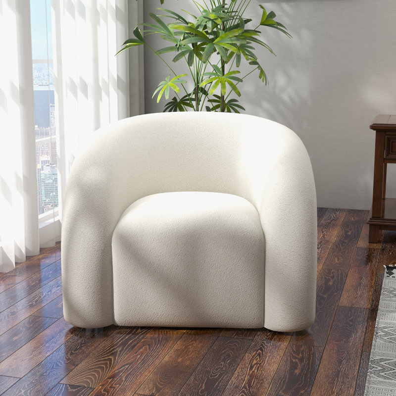 Upholstered Swivel Barrel Chair, White