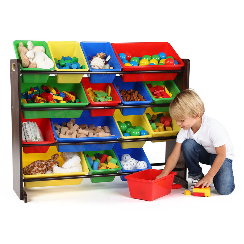 Clive Blue Elephant Toy Organiser with Bins, Dark Walnut/MultiColor