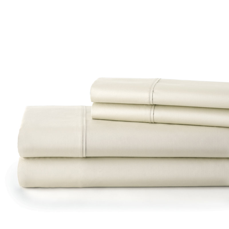 Ensemble de draps en coton 500 fils, Ensemble de draps pour lit double + drap-housse + , Blanc cassé
