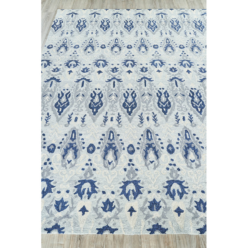 Sarasota Wool Ikat Area Rug, Rectangle 12' x 15', Light Gray/Light Blue