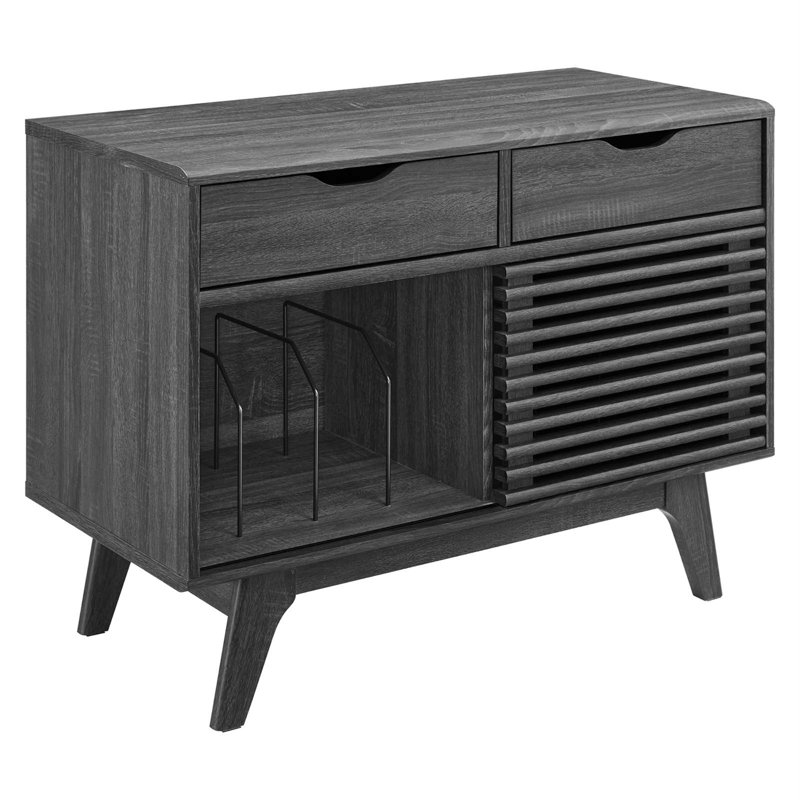 Modway Render Mid-Century Modern 37" Vinyl Record Display Stand with Drawers, Charcoal