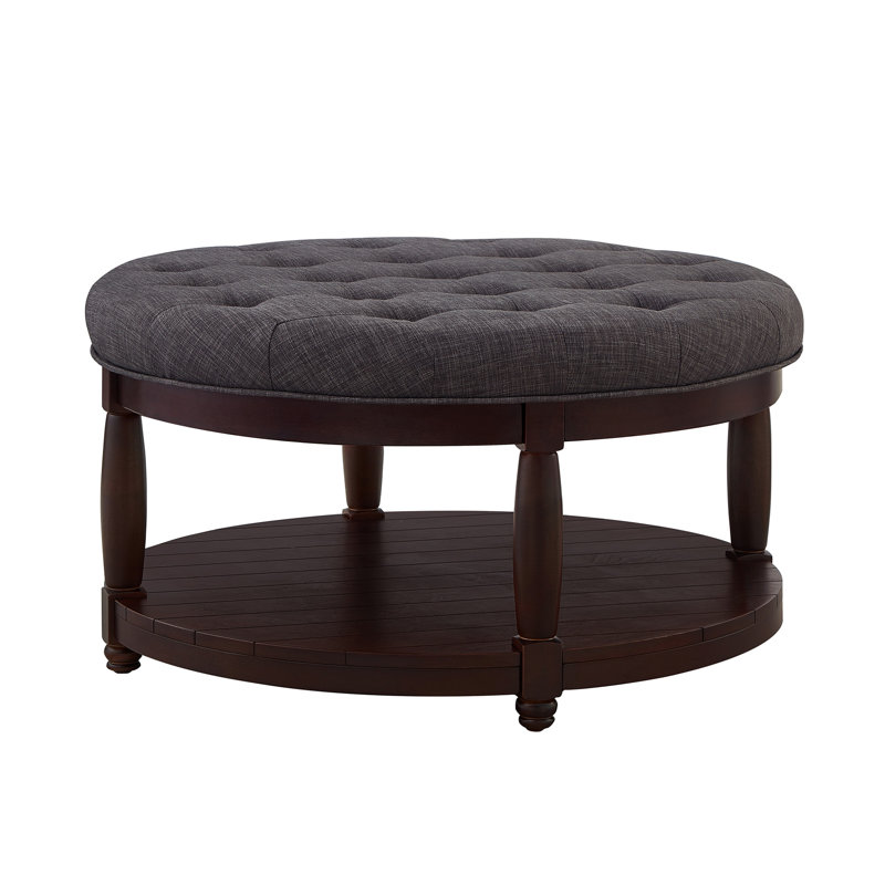 Grande tablette ronde en bois, gris foncé, cadre solide, assise de 18 pouces, 32,5 pouces, capacité de 300 livres, utilisation intérieure / extérieure, assemblage simple, rapide et rapide en 5 minutes avec revêtement en pieds gris