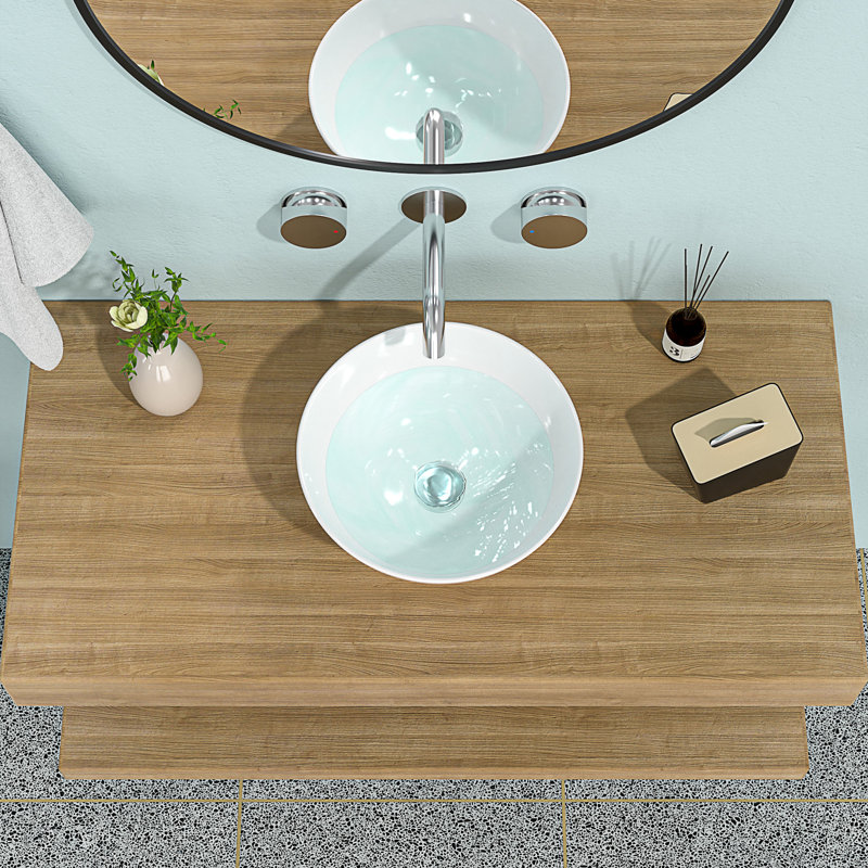 Lavabo de salle de bain vasque circulaire en céramique blanche 13 X 13 pouces